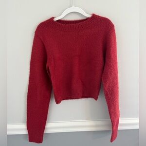 Urban Outfitters Red Fuzzy Spenser Crew Neck Cropped Sweater